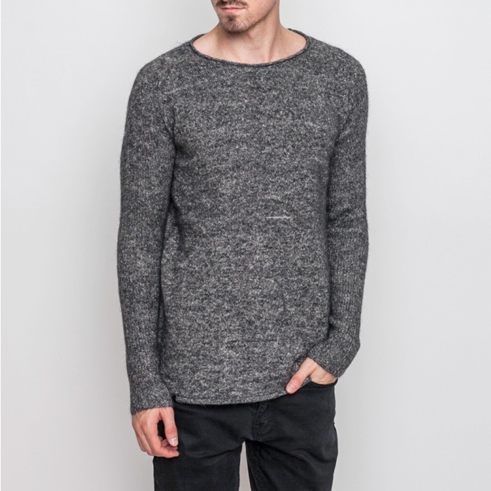 ANERKJENDT Signature Style Textured Knit Contemporary Cotton Grey Long Sweater M